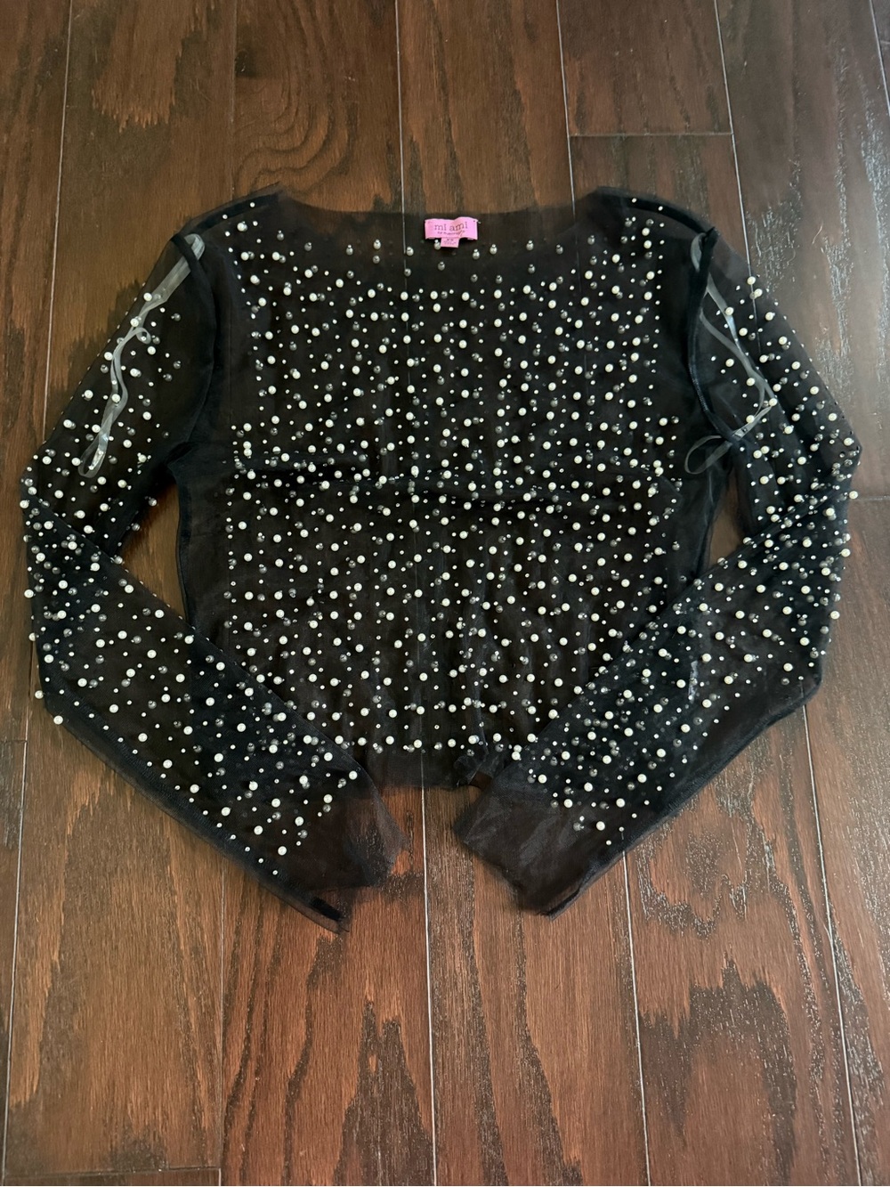 Beaded Sheer Black Long-Sleeve Sweater